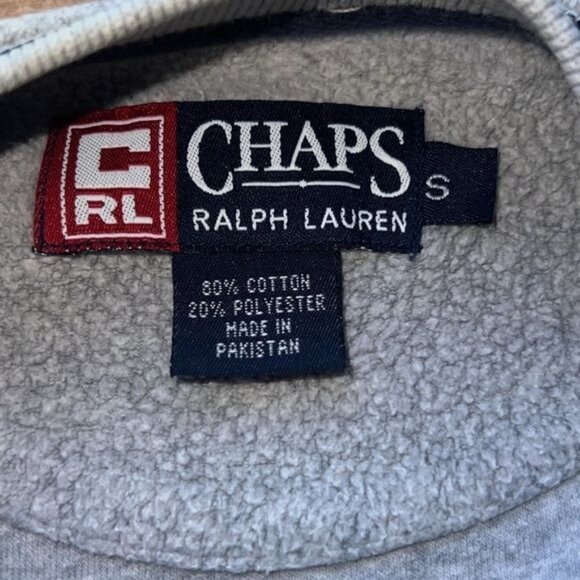 Chaps Ralph Lauren Mens Sweatshirt Grey Striped Collar Cuffs Vintage Small 90s - Picture 6 of 7